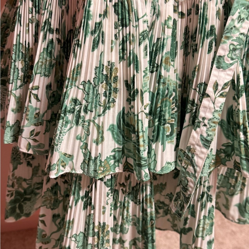 Anthropologie Current Air Green Floral Micro Ruffle Dress M - Picture 10 of 10